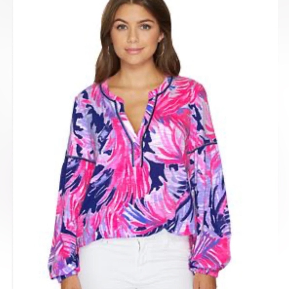 Lilly Pulitzer Kalissa Tunic Top Women’s Small Tassels True Blue Paradise Point